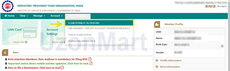 “Claim (FORM-31, 19 & 10C)” ko chune.